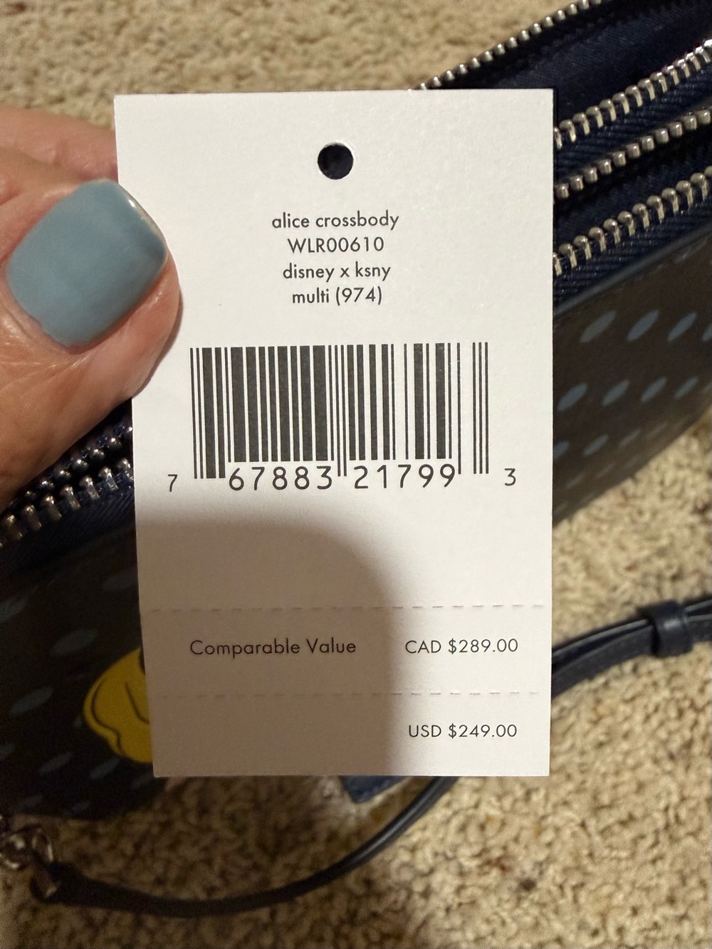 ♠️ Kate Spade Disney Navy Alice in Wonderland Polka Dot Crossbody Bag NWT - Picture 6 of 11